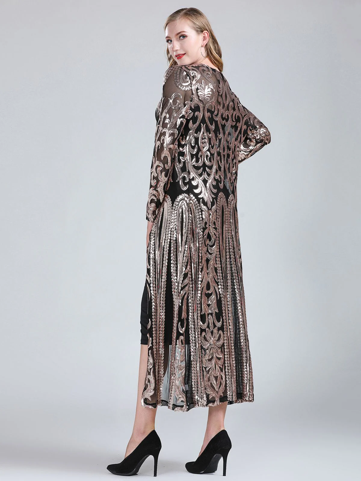 1920er Bestickt Langer Transparenter Pailletten Cardigan - Image 2