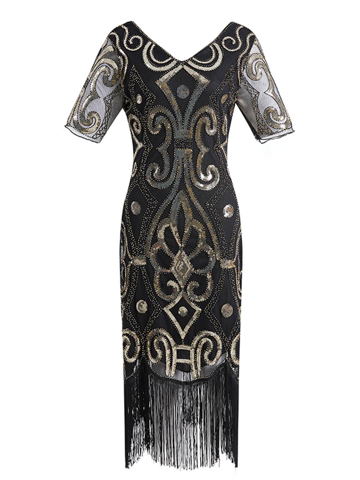 1920ER BLUMEN PAILLETTEN FRANSEN GATSBY KLEID - Image 6