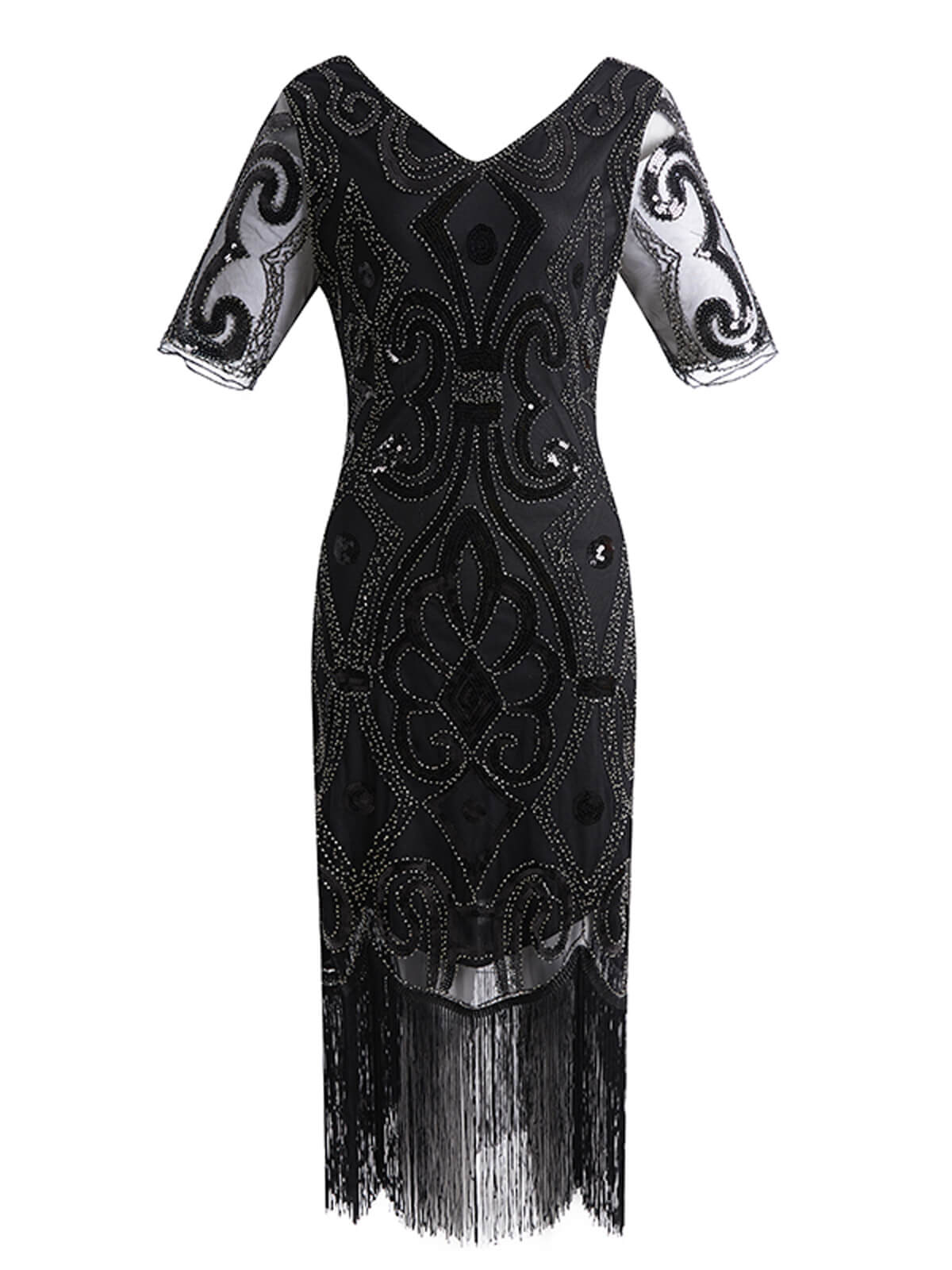 1920ER BLUMEN PAILLETTEN FRANSEN GATSBY KLEID - Image 8