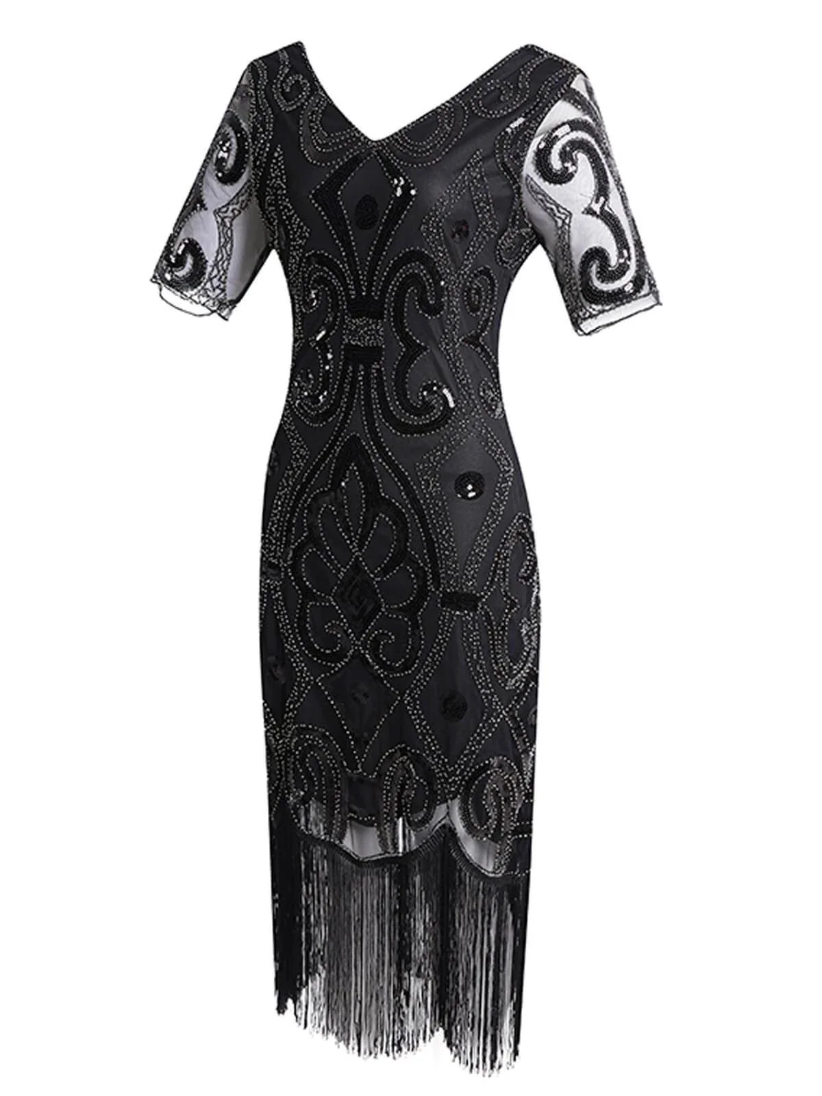 1920ER BLUMEN PAILLETTEN FRANSEN GATSBY KLEID - Image 9