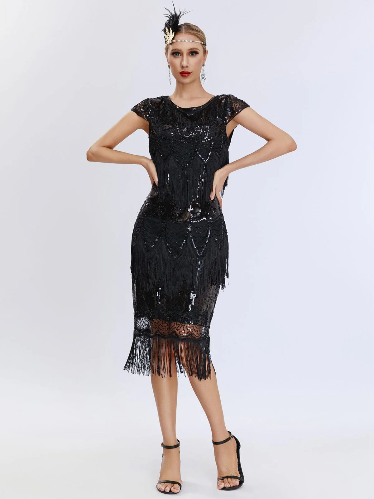 1920er Charleston Pailletten Quaste Patchwork Kleid - Image 3