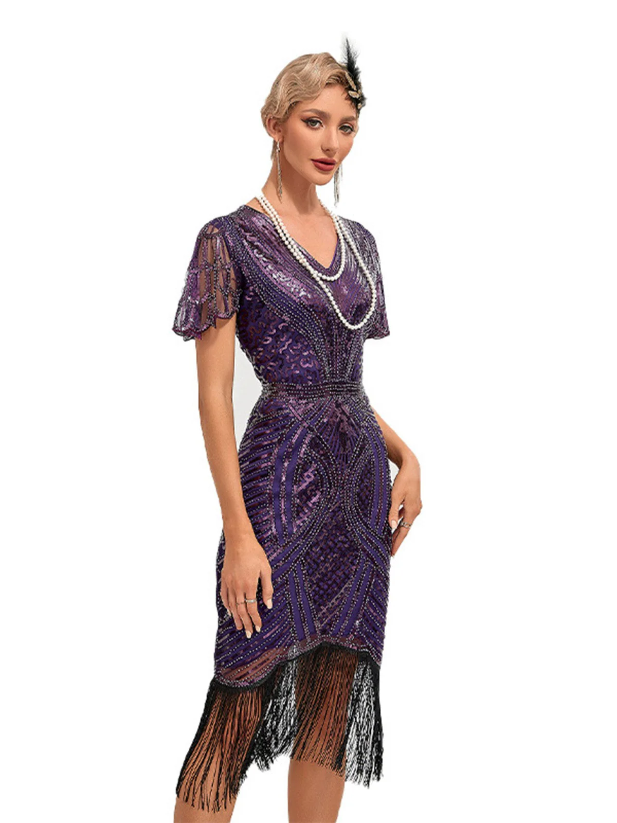 1920er Flügelärmel Quaste Pailletten Kleid - Image 3