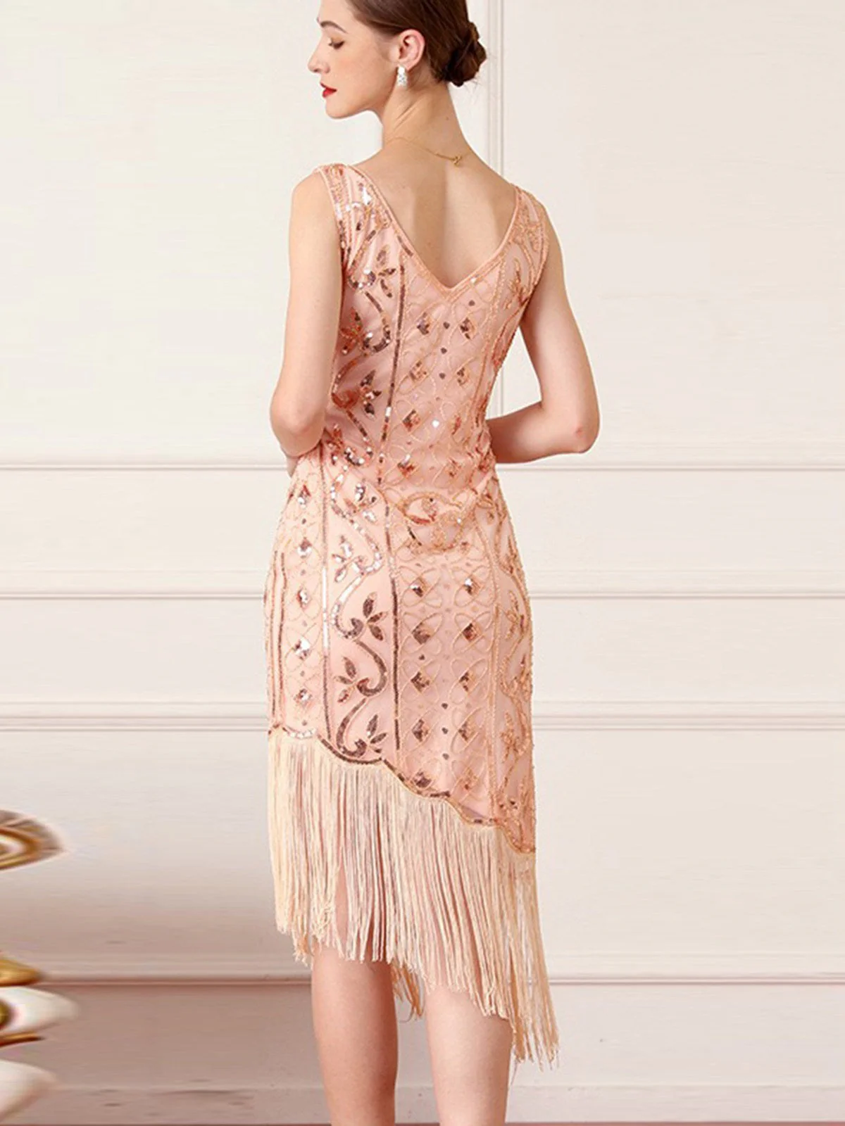 1920er Gatsby Paillettens Quaste Schräger Saum Kleid - Image 2