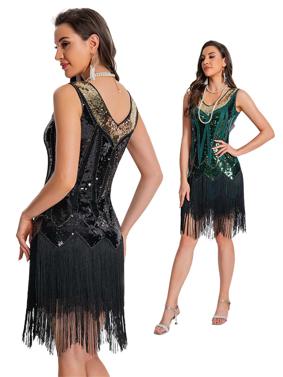 1920er Paillette Flapper Franse Saum Kleid - Image 10