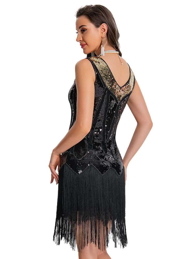 1920er Paillette Flapper Franse Saum Kleid - Image 11
