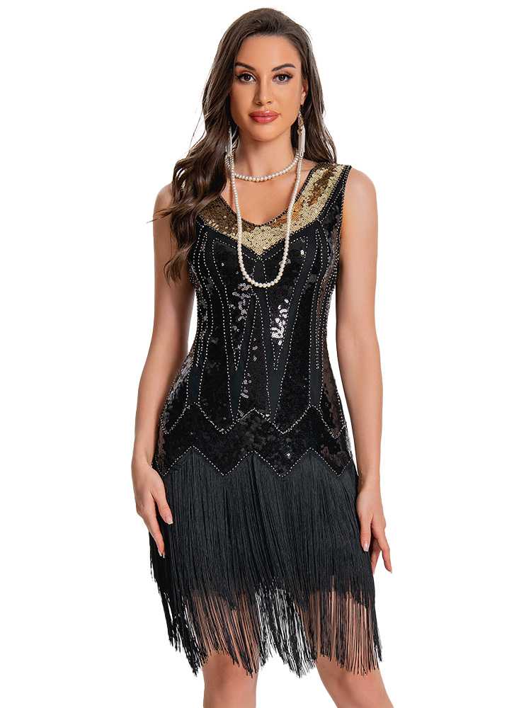 1920er Paillette Flapper Franse Saum Kleid - Image 12