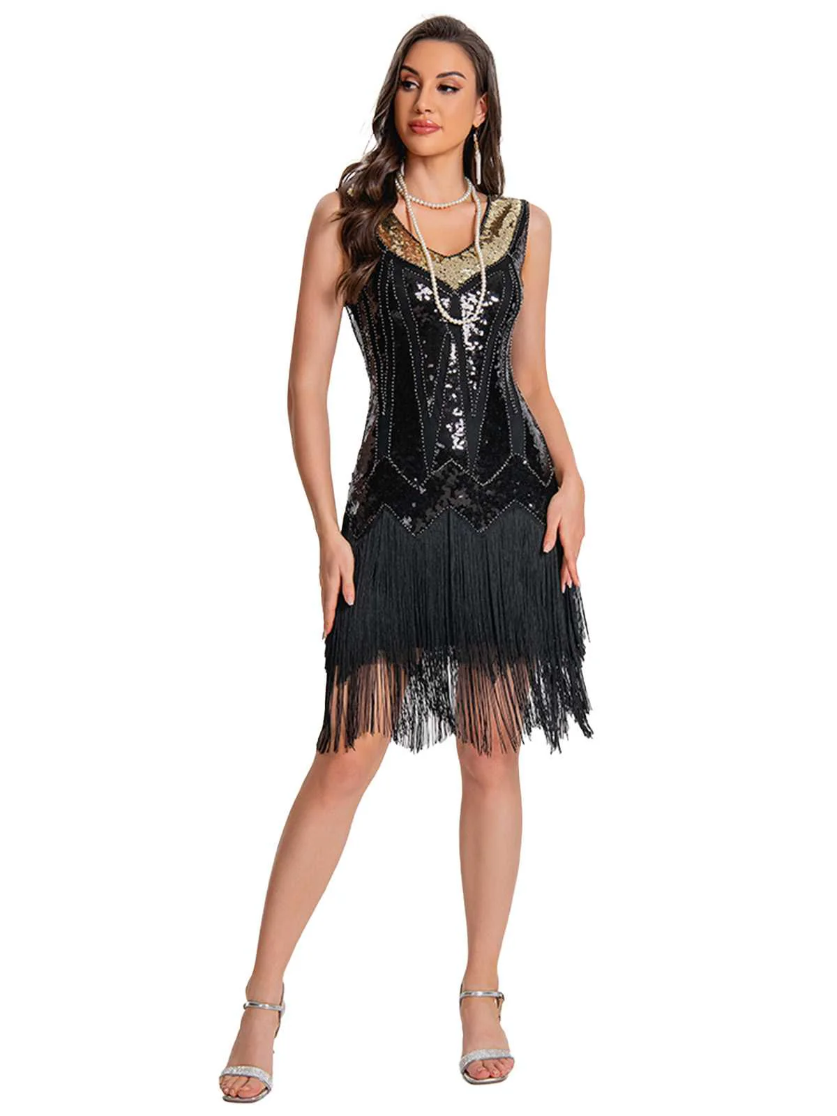 1920er Paillette Flapper Franse Saum Kleid - Image 13