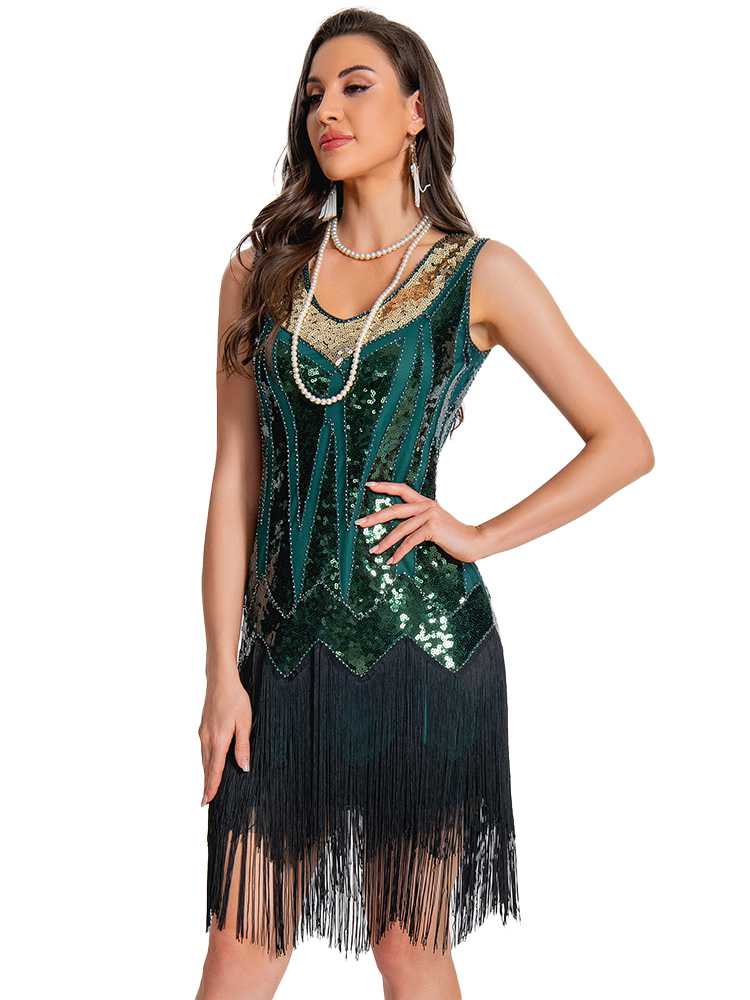 1920er Paillette Flapper Franse Saum Kleid - Image 3