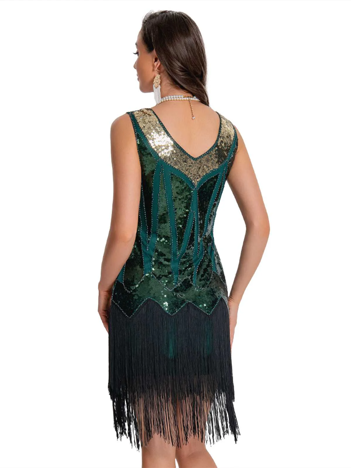 1920er Paillette Flapper Franse Saum Kleid - Image 4