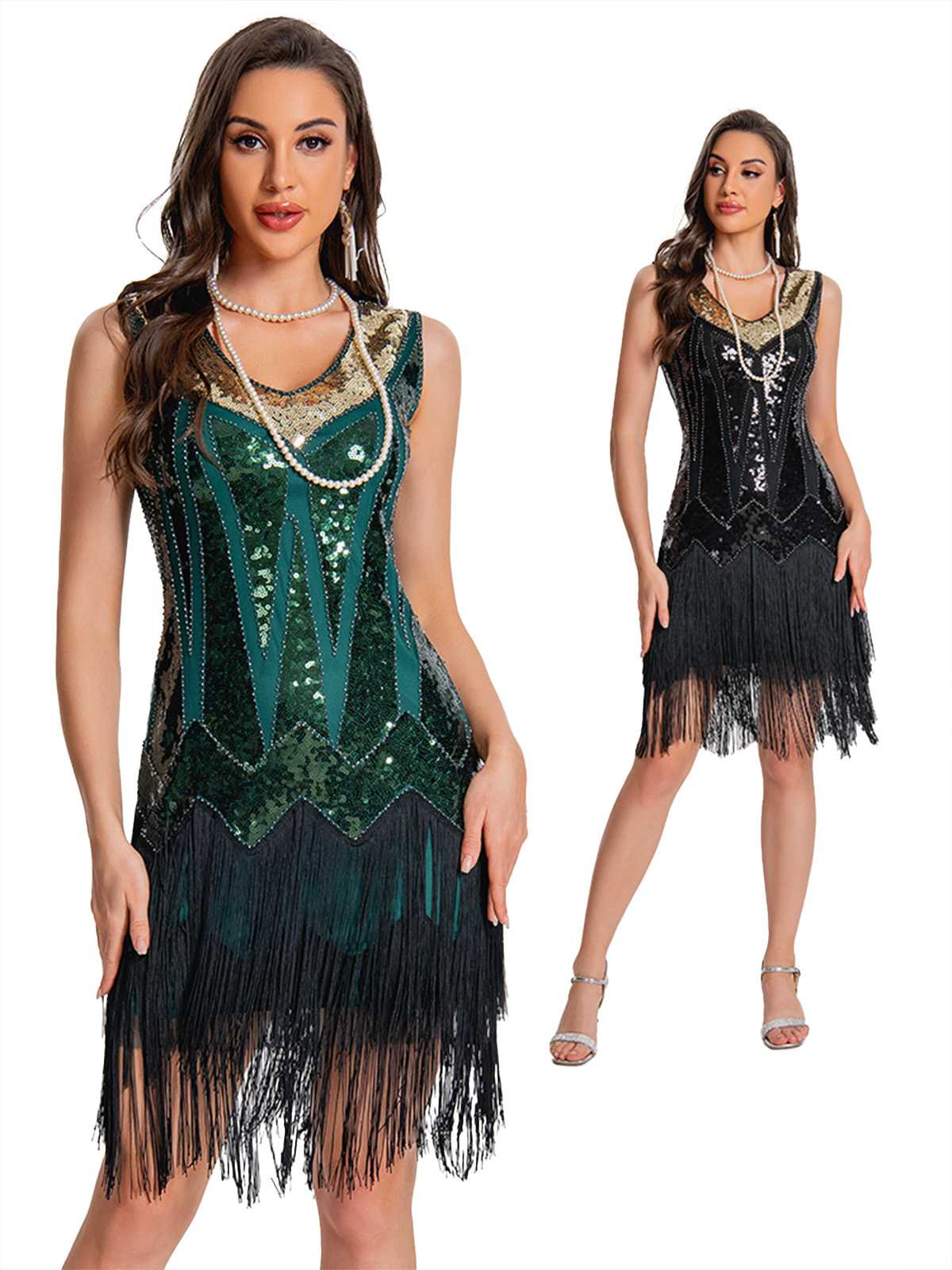 1920er Paillette Flapper Franse Saum Kleid - Image 5