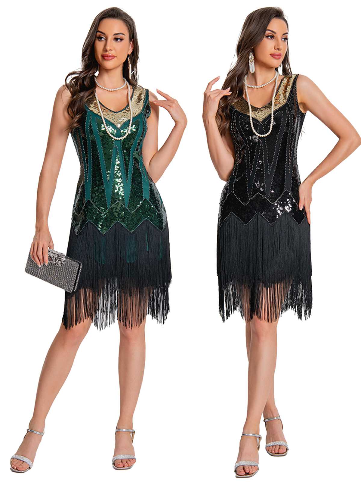 1920er Paillette Flapper Franse Saum Kleid - Image 6