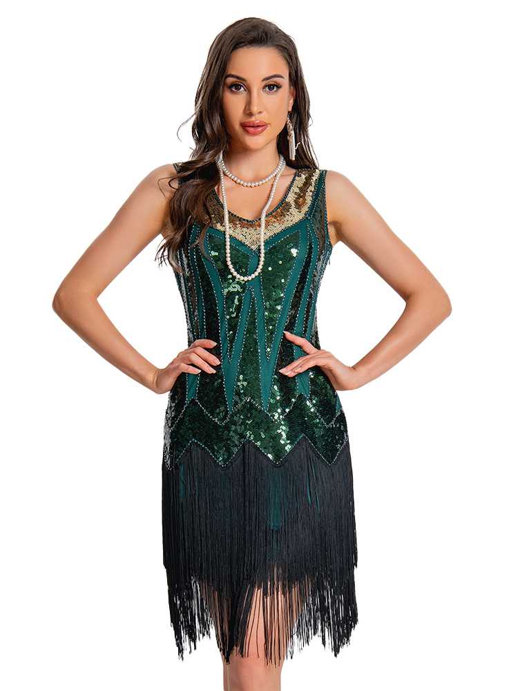 1920er Paillette Flapper Franse Saum Kleid - Image 7