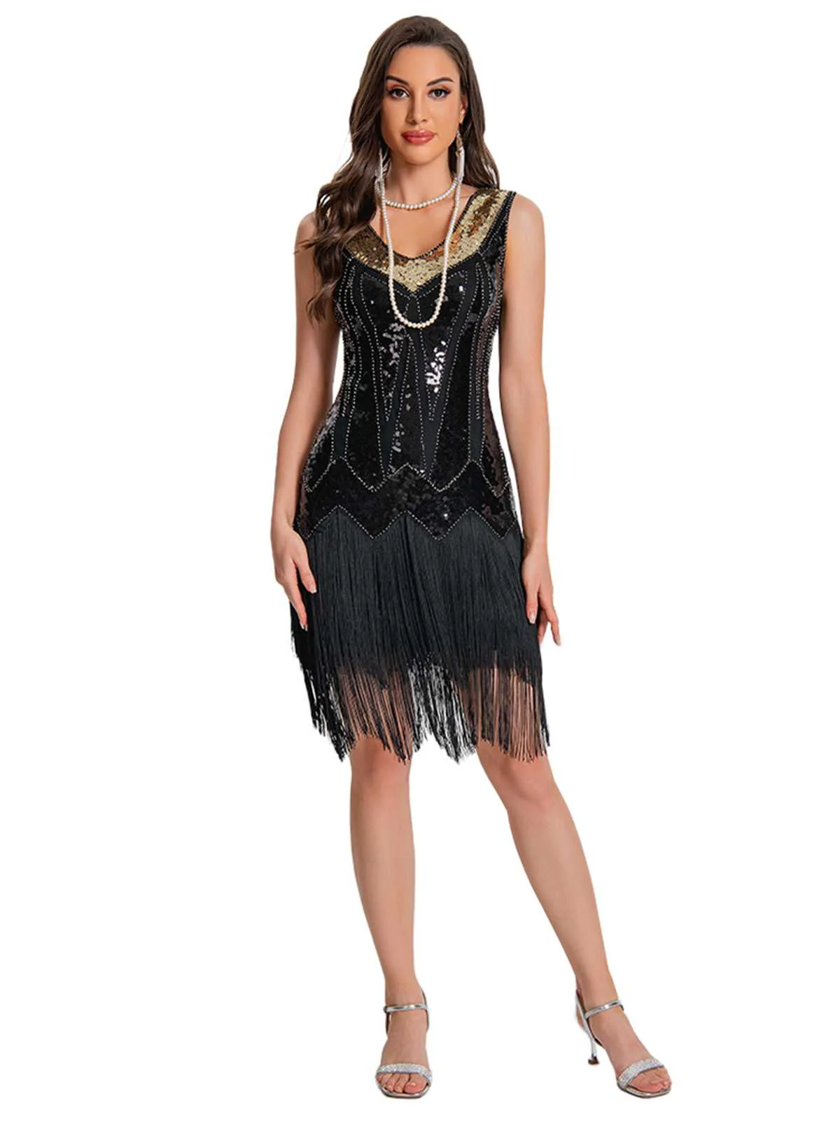 1920er Paillette Flapper Franse Saum Kleid - Image 9