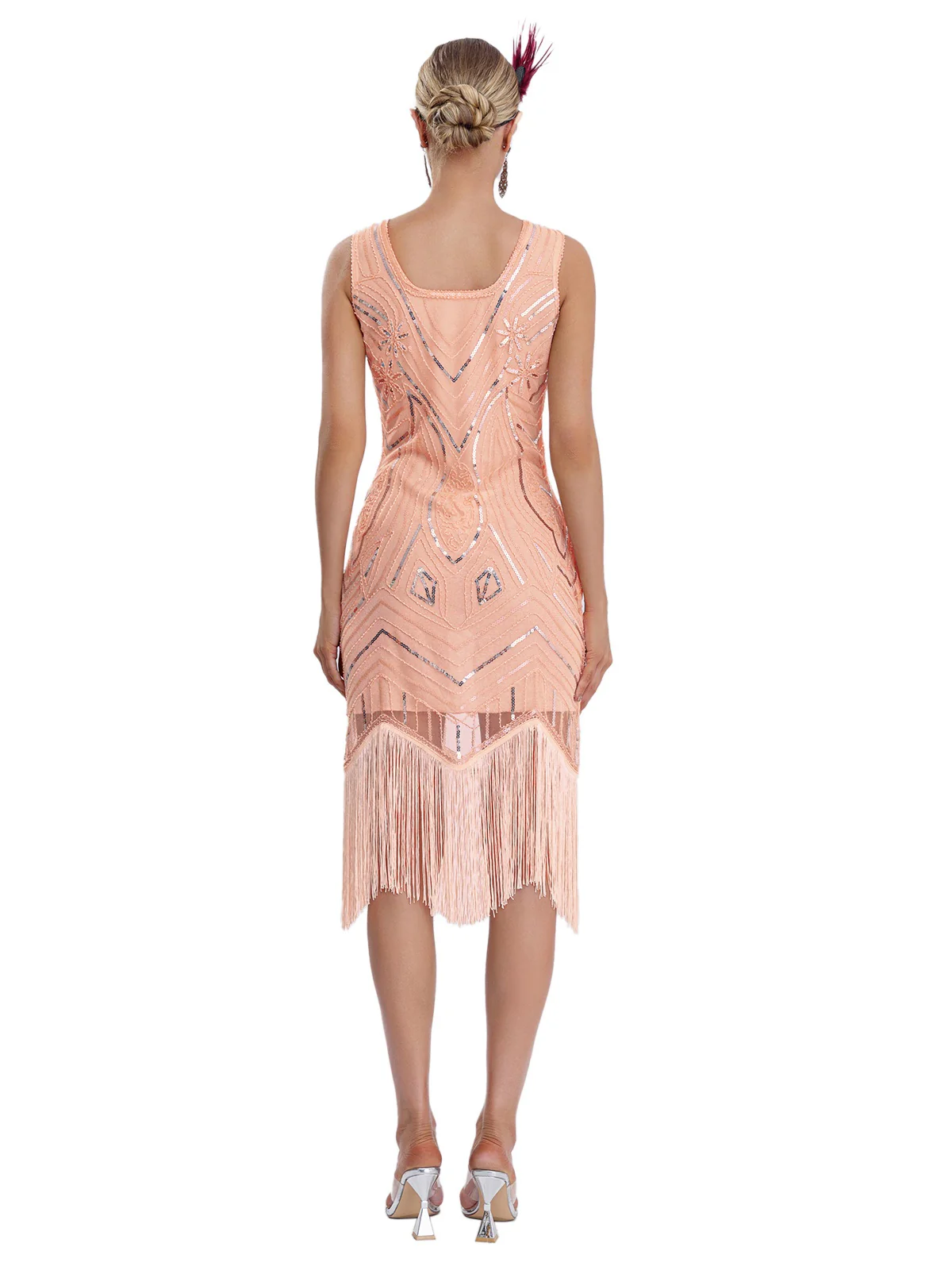1920er Pailletten Ärmellos Fransensaum Kleid - Image 5