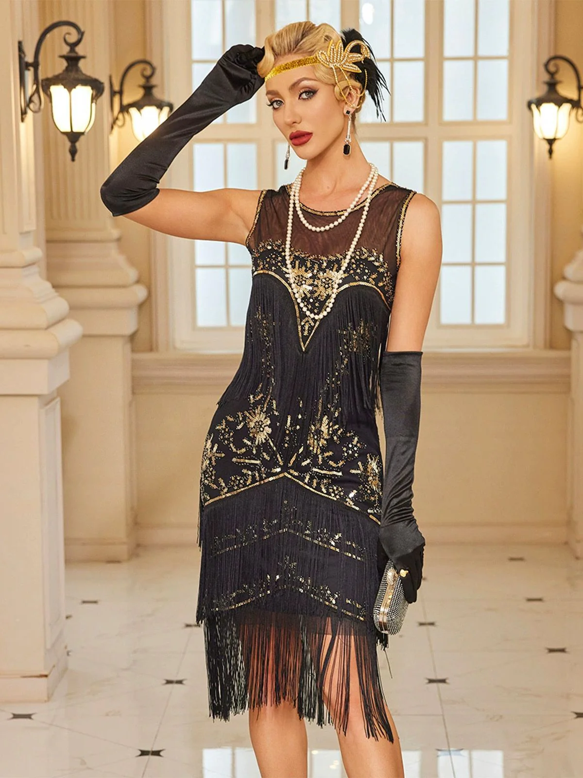 1920er Pailletten Perlen Quasten Flapper Kleid - Image 4