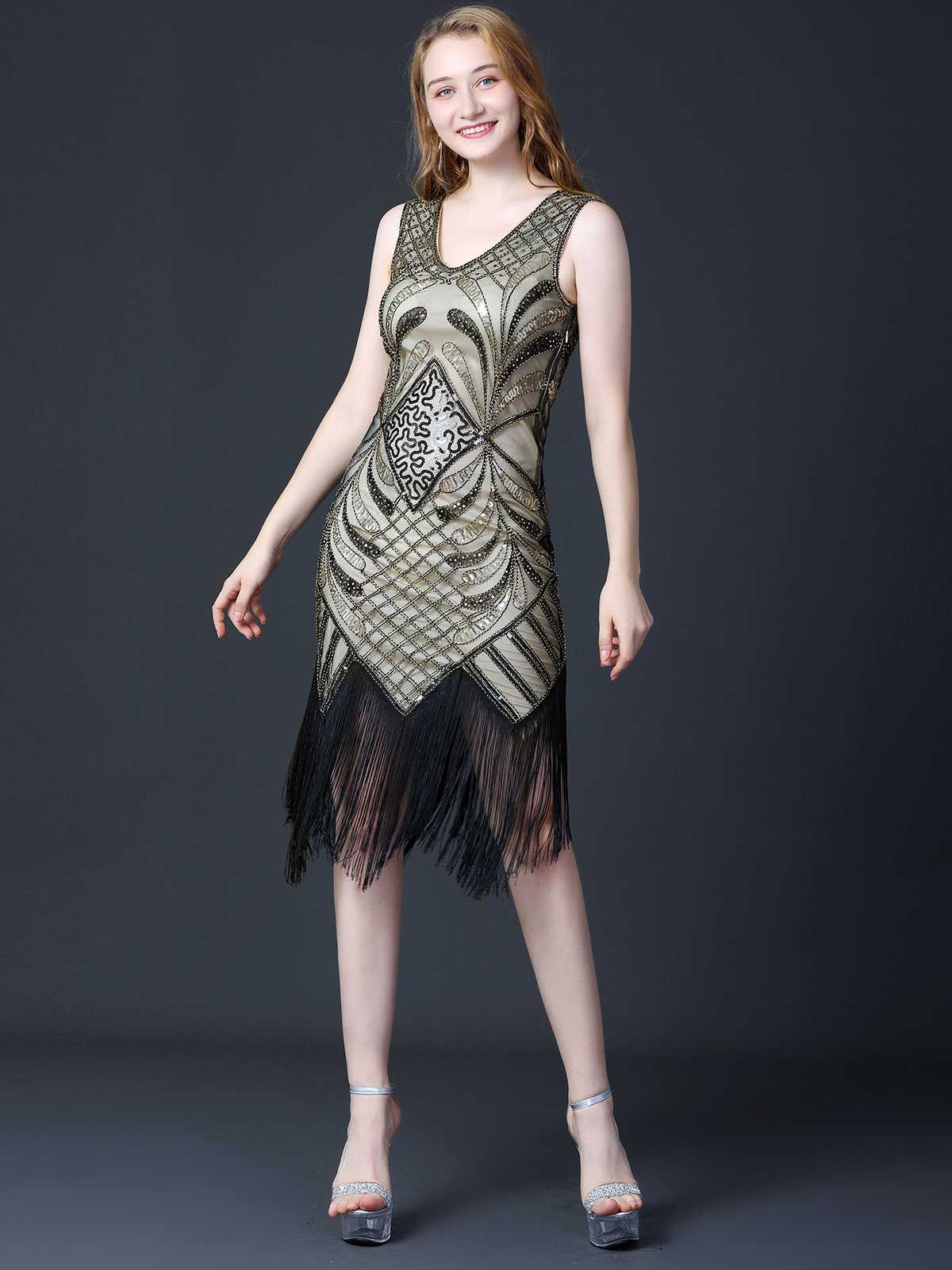 1920er Pailletten Quaste Flapper Ärmellos Kleid - Image 10