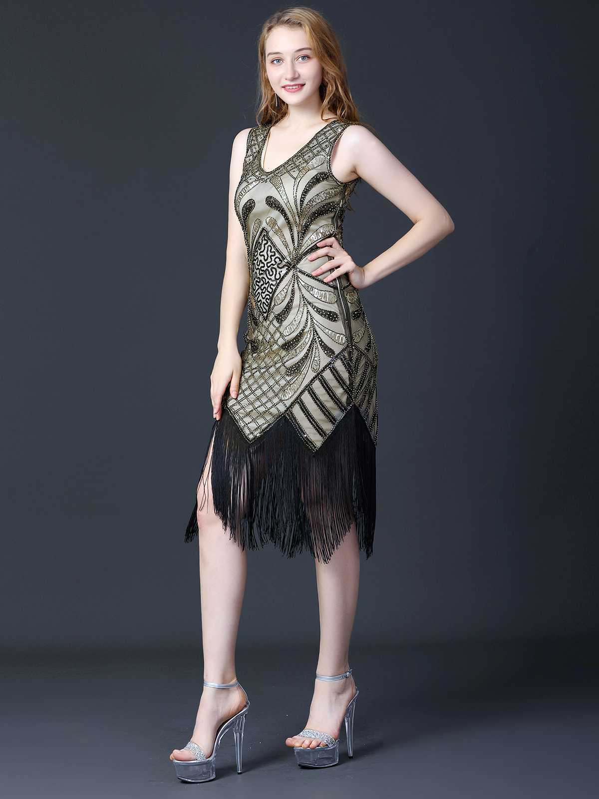 1920er Pailletten Quaste Flapper Ärmellos Kleid - Image 11