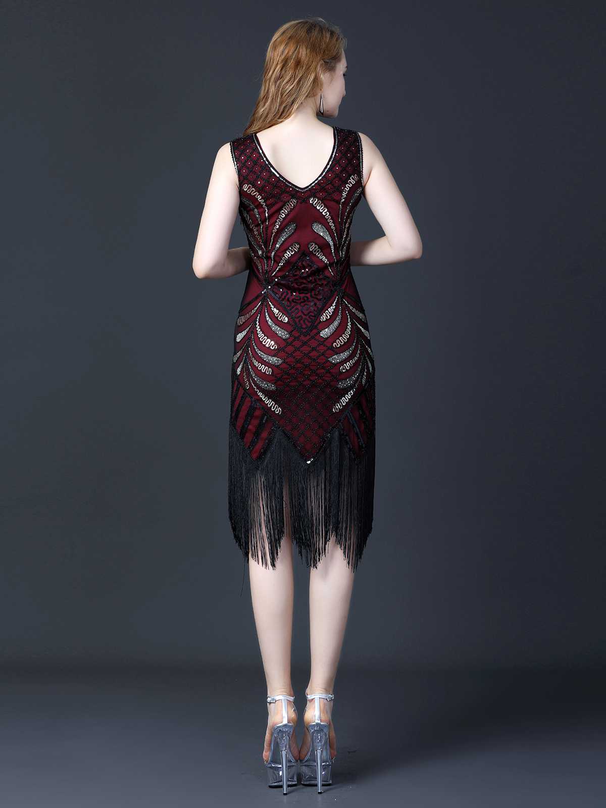 1920er Pailletten Quaste Flapper Ärmellos Kleid - Image 4