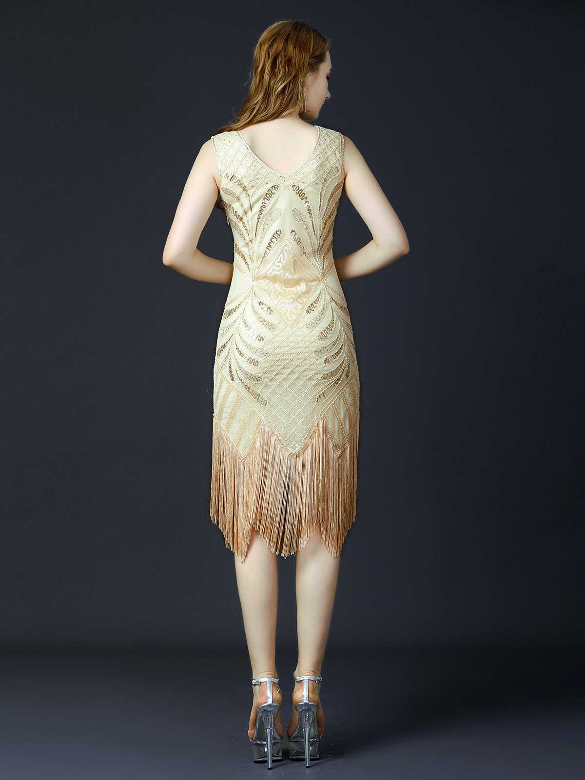 1920er Pailletten Quaste Flapper Ärmellos Kleid - Image 6