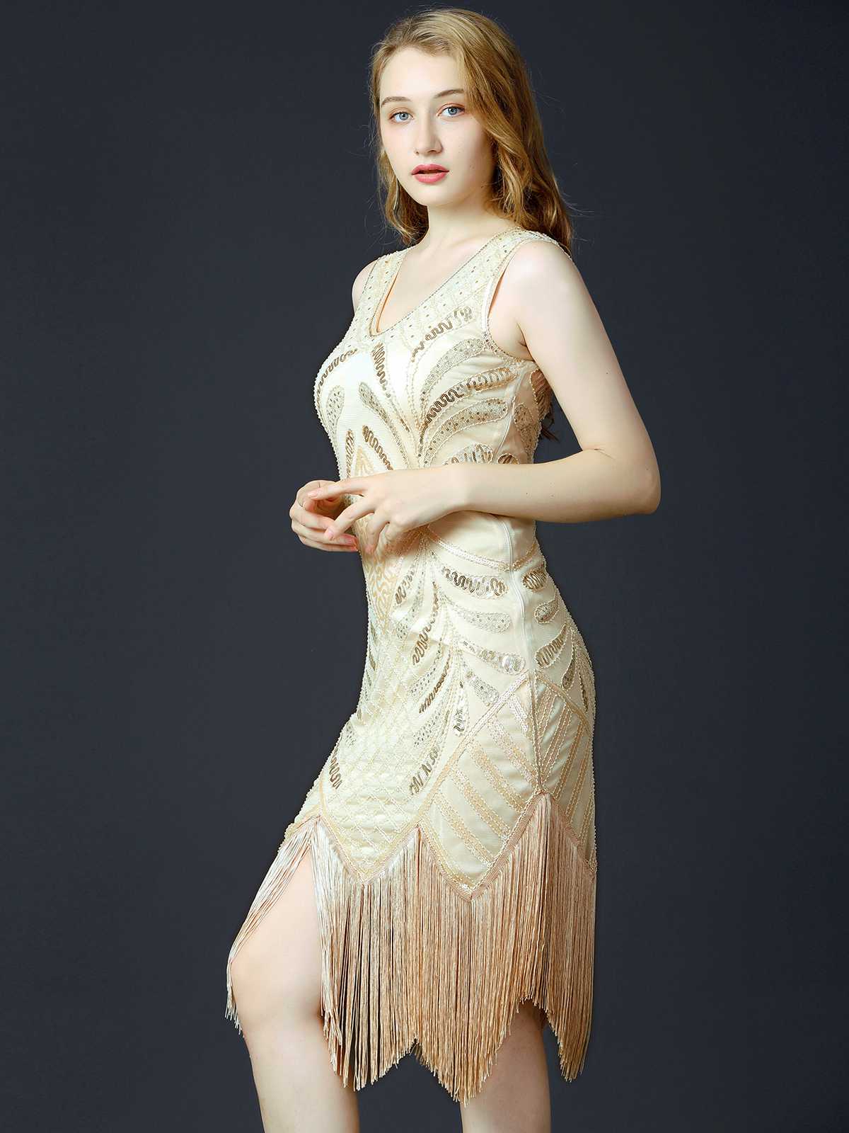 1920er Pailletten Quaste Flapper Ärmellos Kleid - Image 7