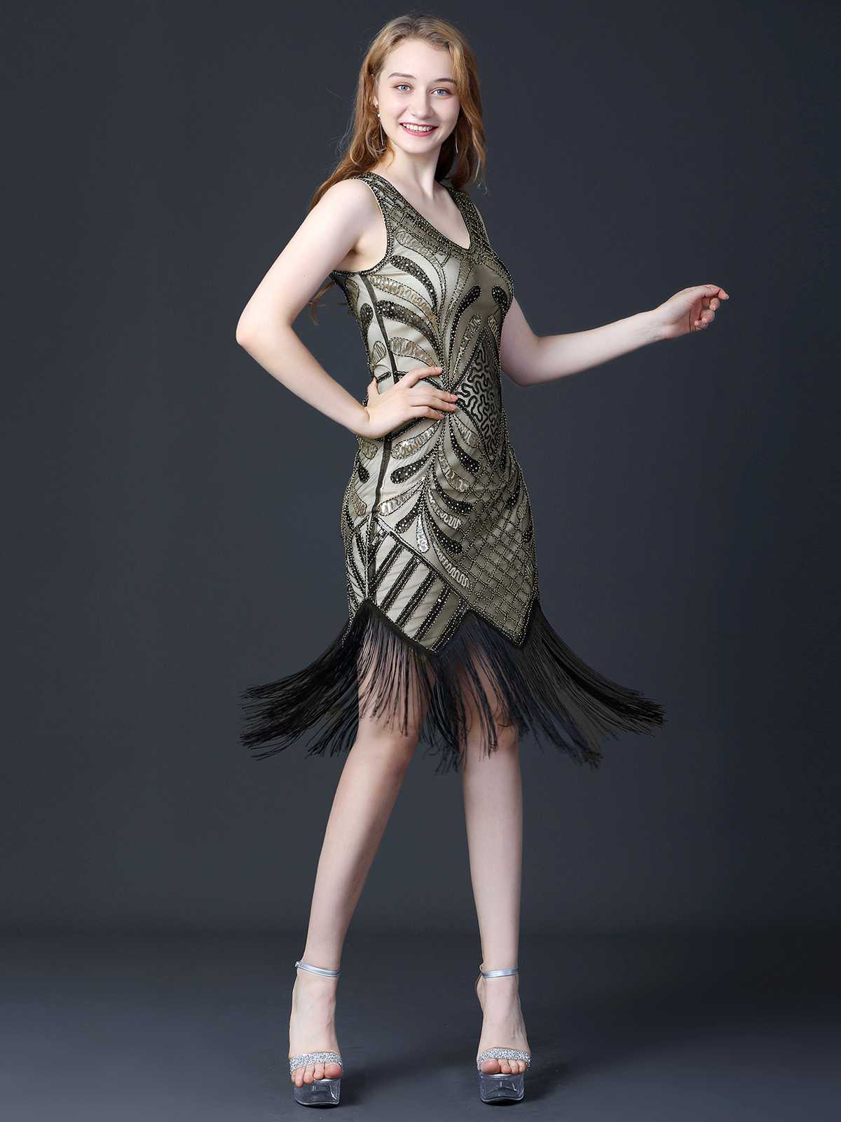 1920er Pailletten Quaste Flapper Ärmellos Kleid - Image 9