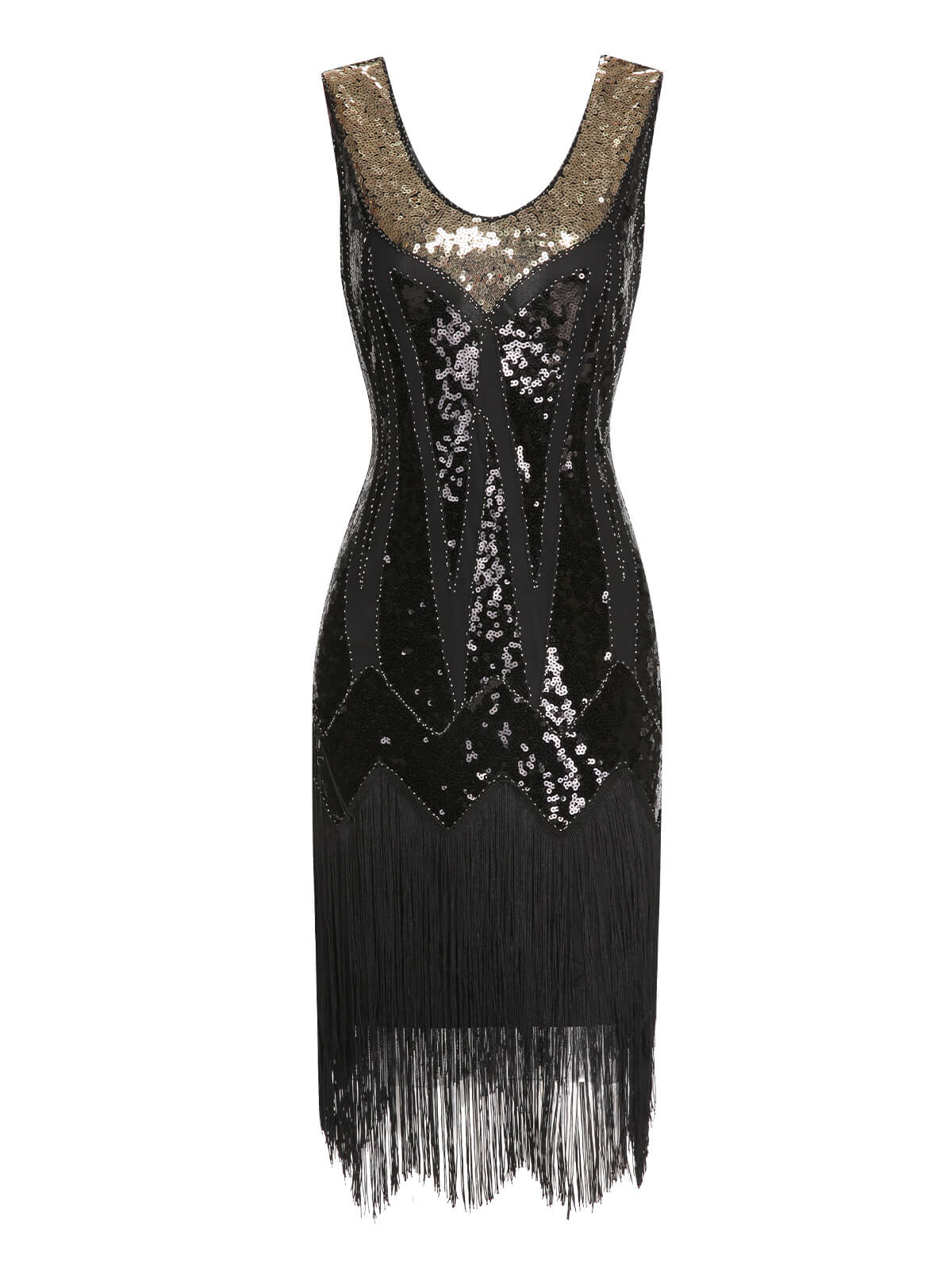 Hellblau 1920er Pailletten Quasten V-Ausschnitt Kleid - Image 5