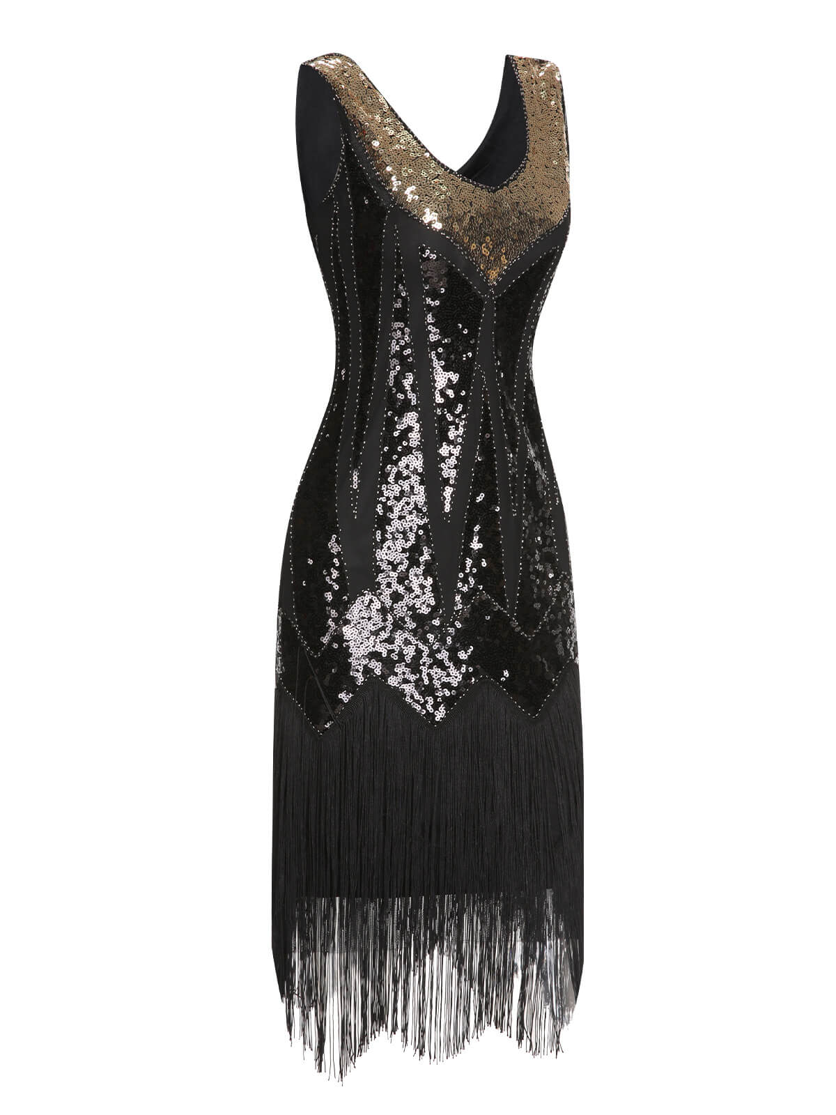 Hellblau 1920er Pailletten Quasten V-Ausschnitt Kleid - Image 6