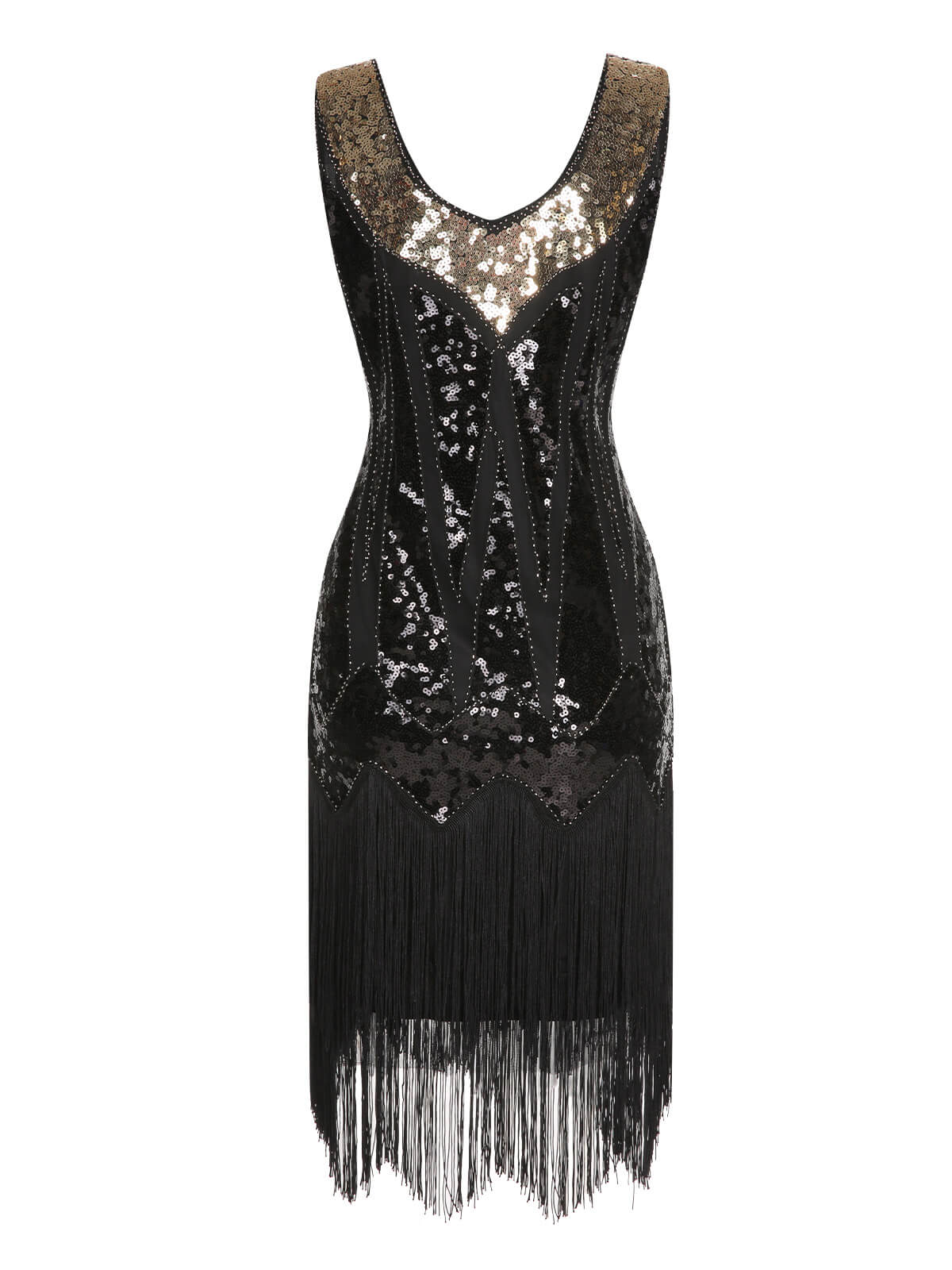Hellblau 1920er Pailletten Quasten V-Ausschnitt Kleid - Image 7