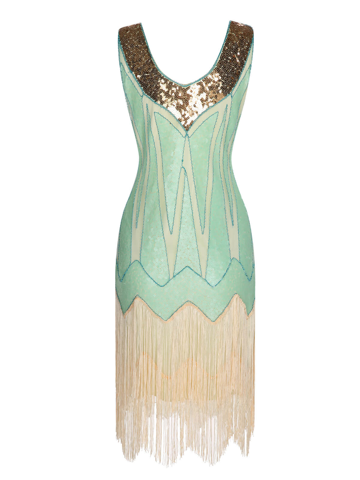 Hellblau 1920er Pailletten Quasten V-Ausschnitt Kleid - Image 3