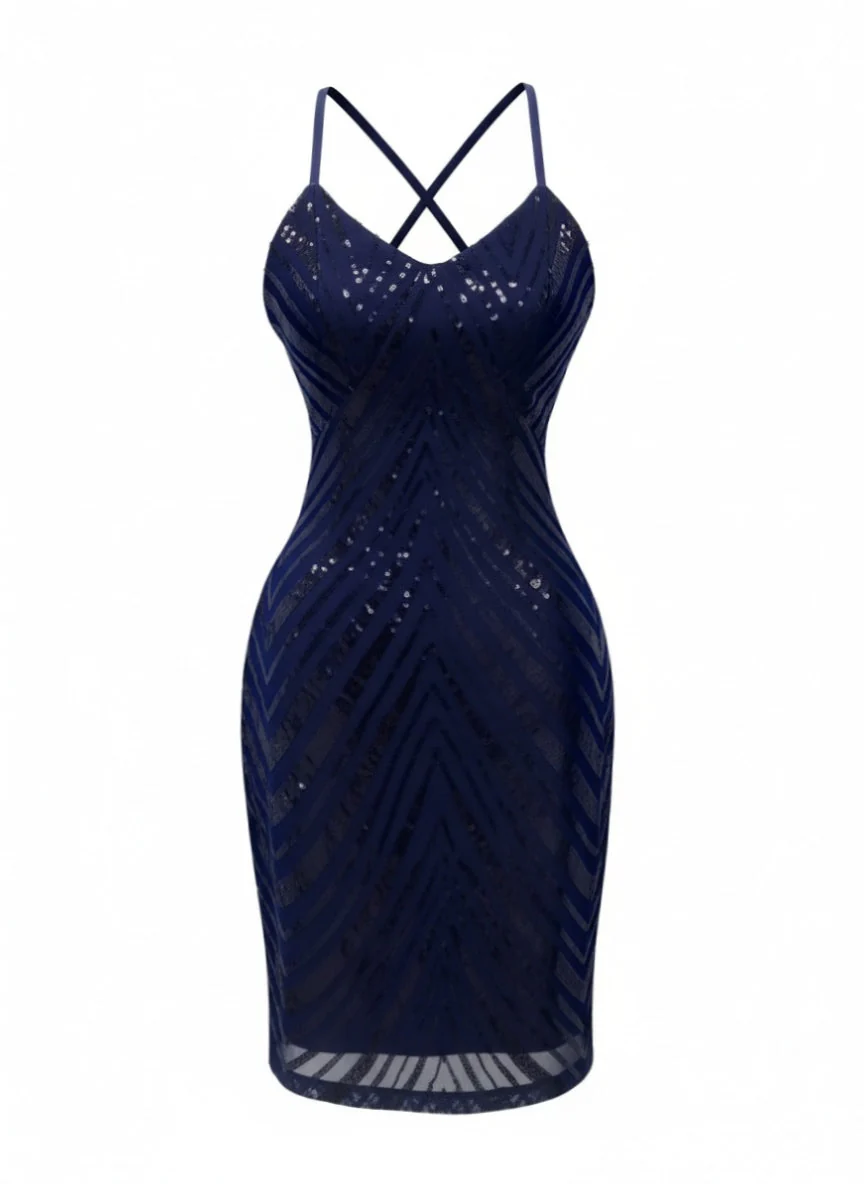1920er Pailletten Zickzack Rückenfrei Party Kleid - Image 7