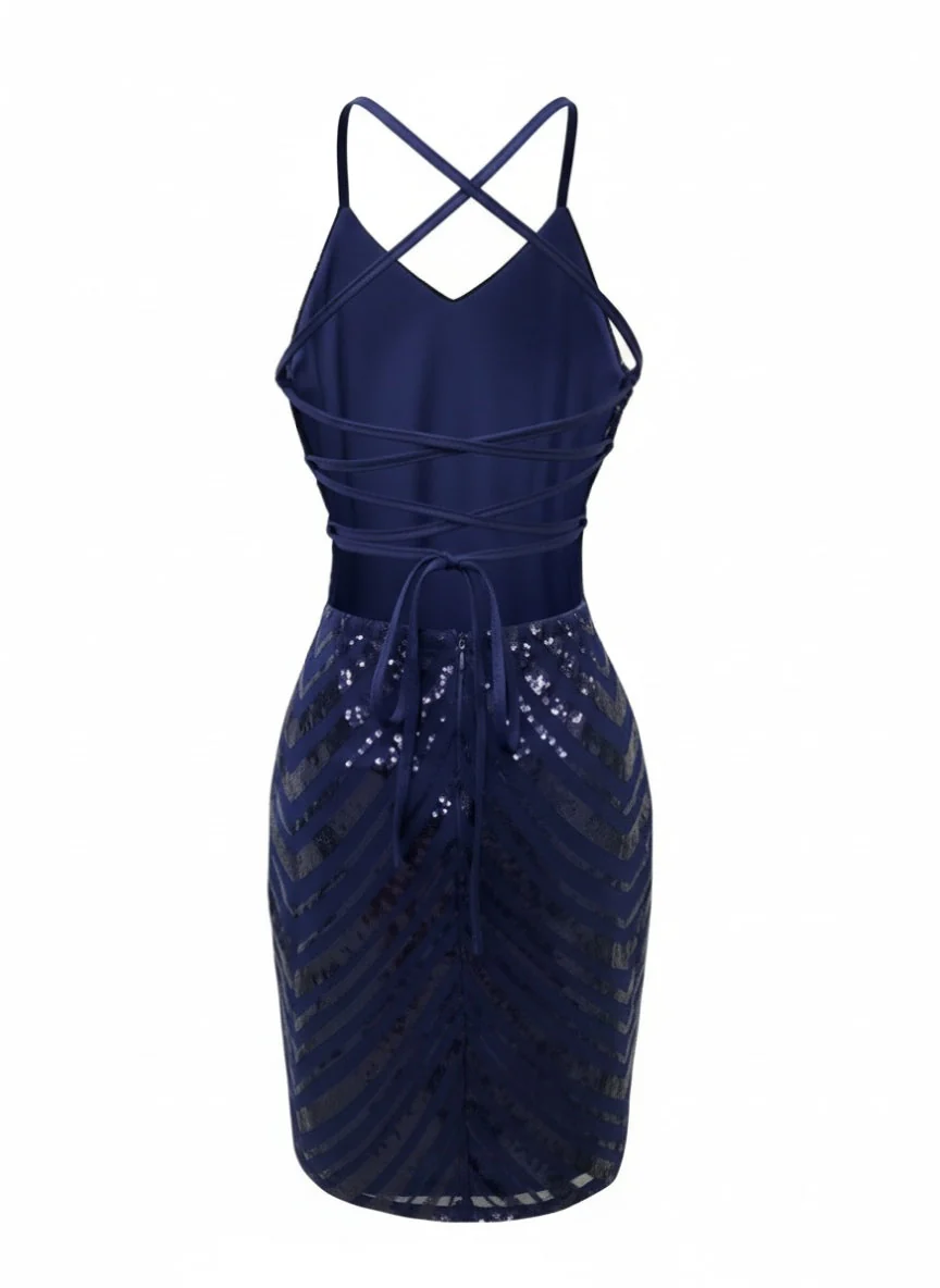 1920er Pailletten Zickzack Rückenfrei Party Kleid - Image 8