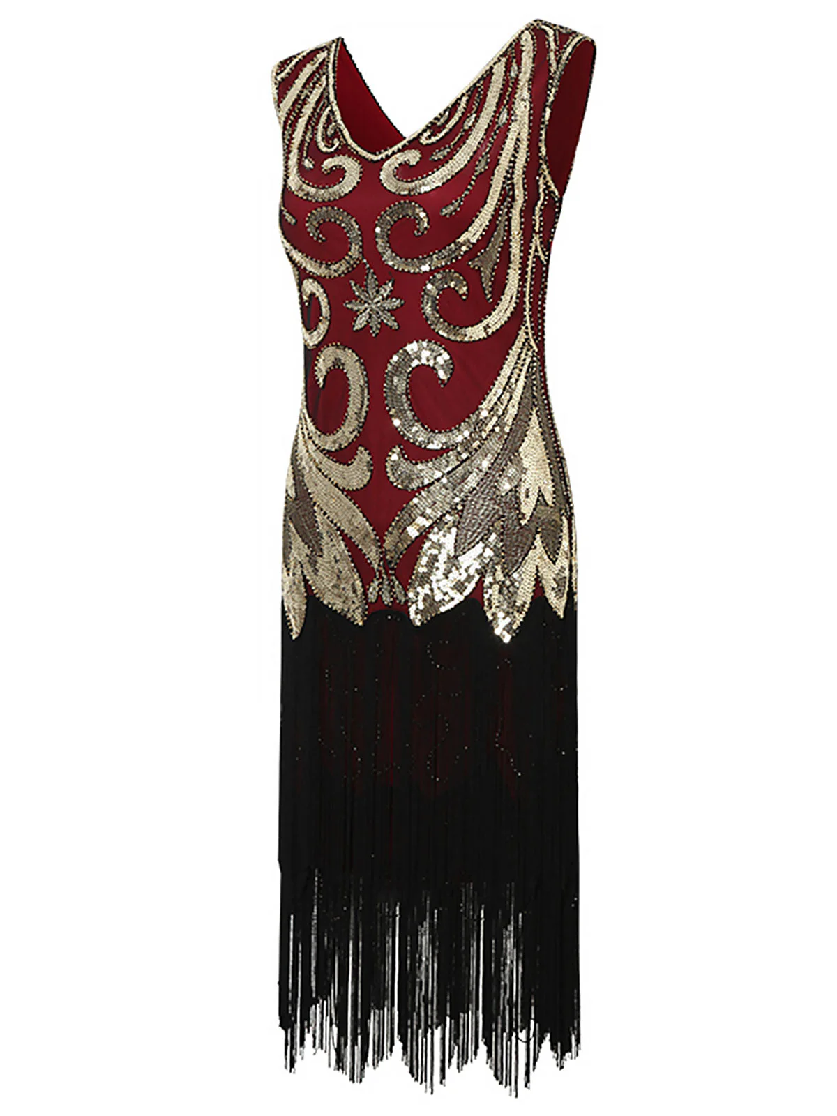 1920er Paillettenbesetztes gefranstes V-Ausschnitt Charleston Kleid - Image 3