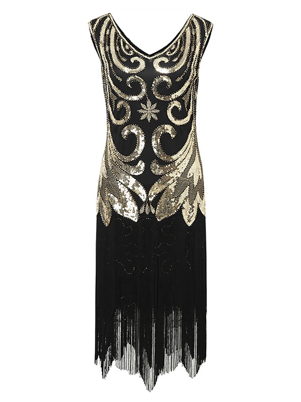 1920er Paillettenbesetztes gefranstes V-Ausschnitt Charleston Kleid - Image 5