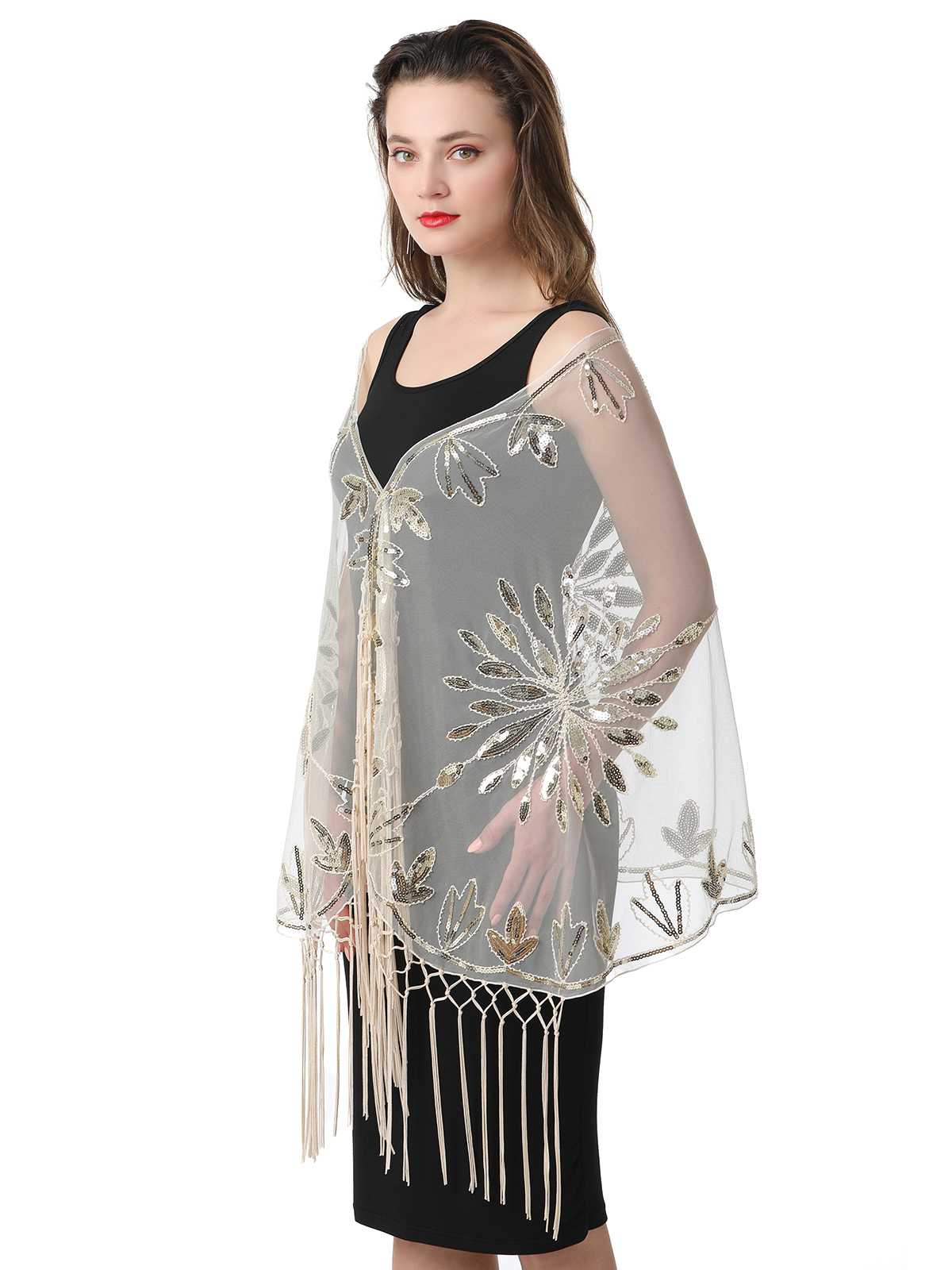 1920er Quaste Pailletten Netz Blumen Cape - Image 30