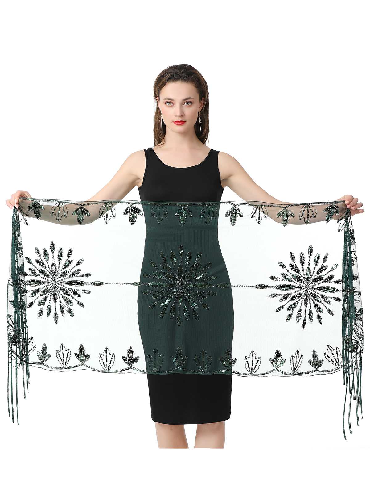 1920er Quaste Pailletten Netz Blumen Cape - Image 44