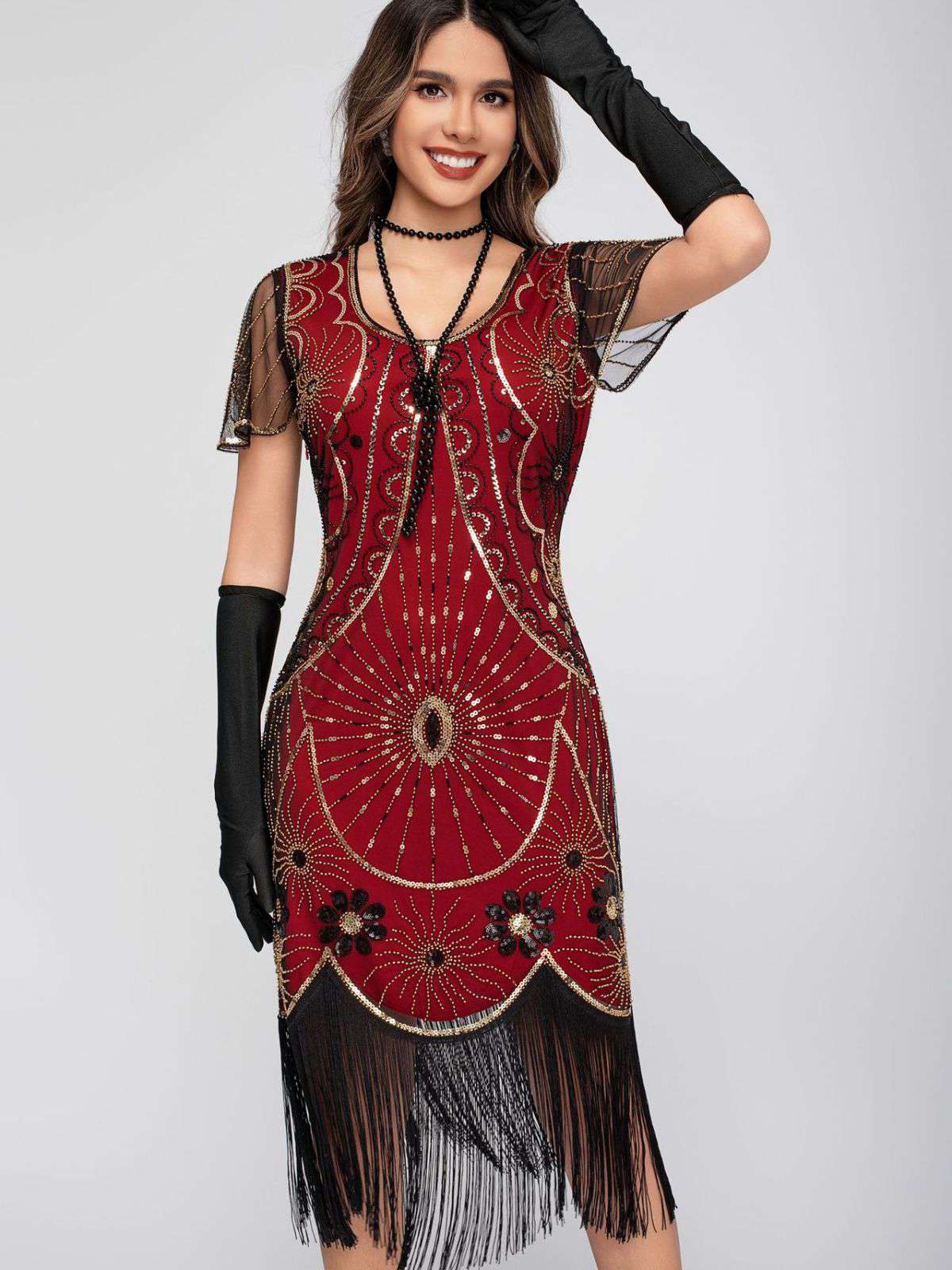 1920er Rundhalsausschnitt Paillette Franse Klappe Kleid - Image 10