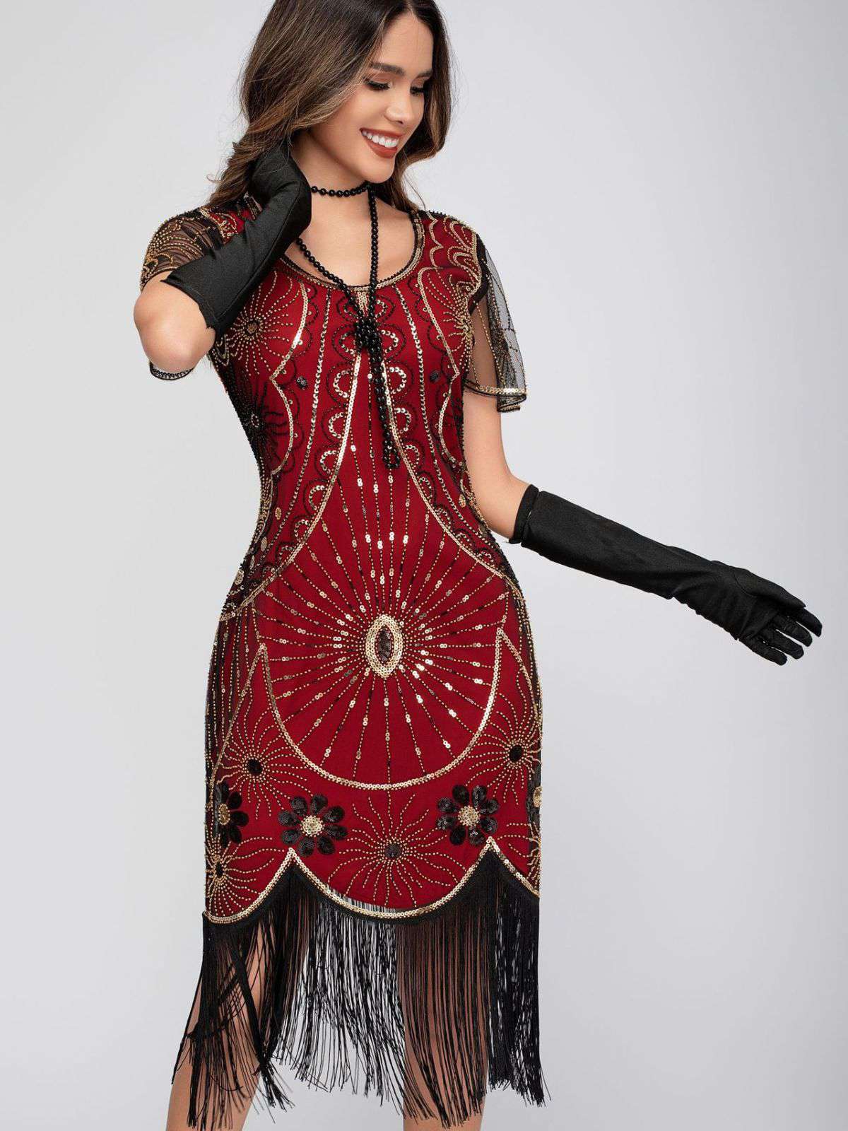 1920er Rundhalsausschnitt Paillette Franse Klappe Kleid - Image 11