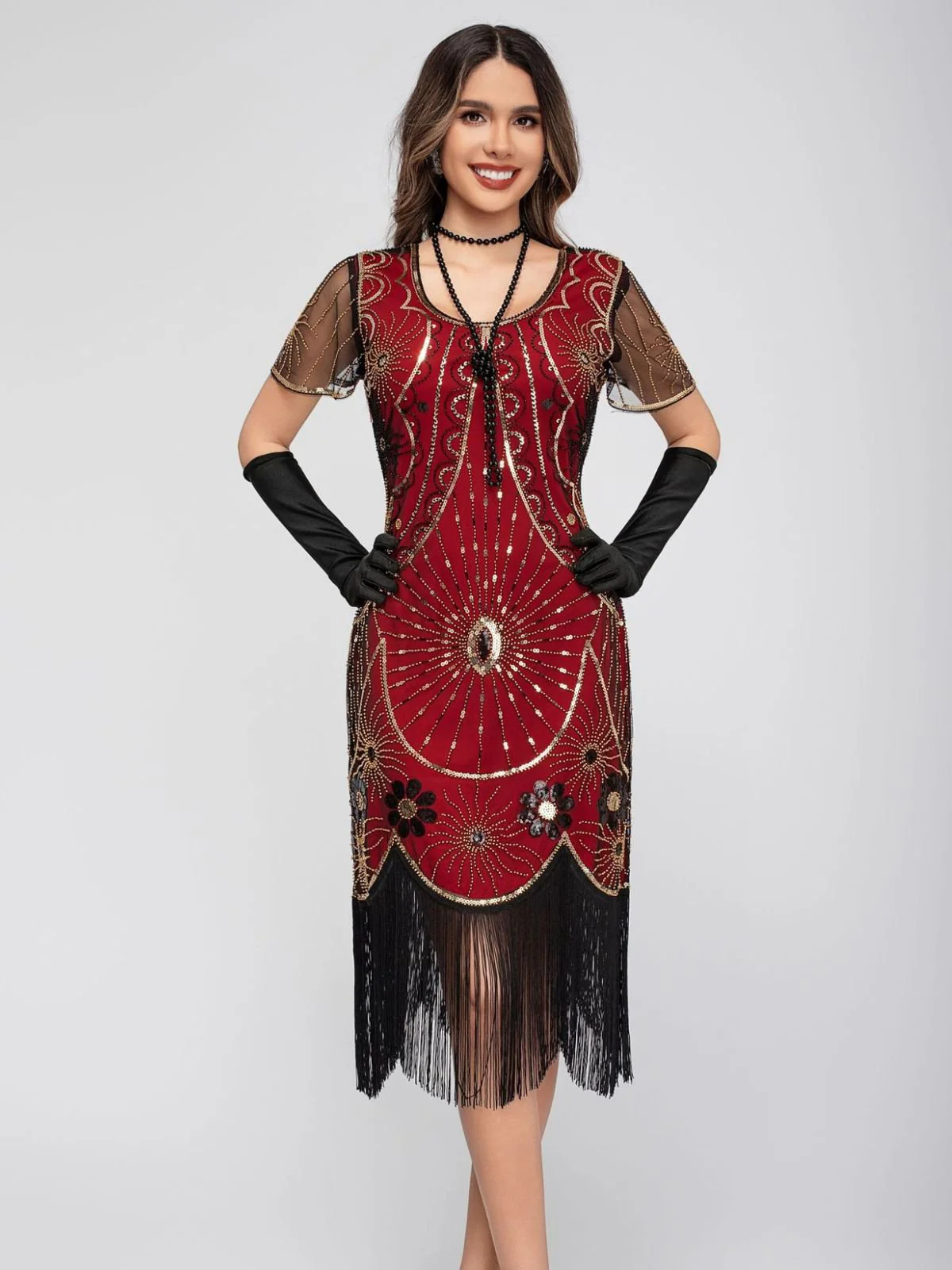 1920er Rundhalsausschnitt Paillette Franse Klappe Kleid - Image 12