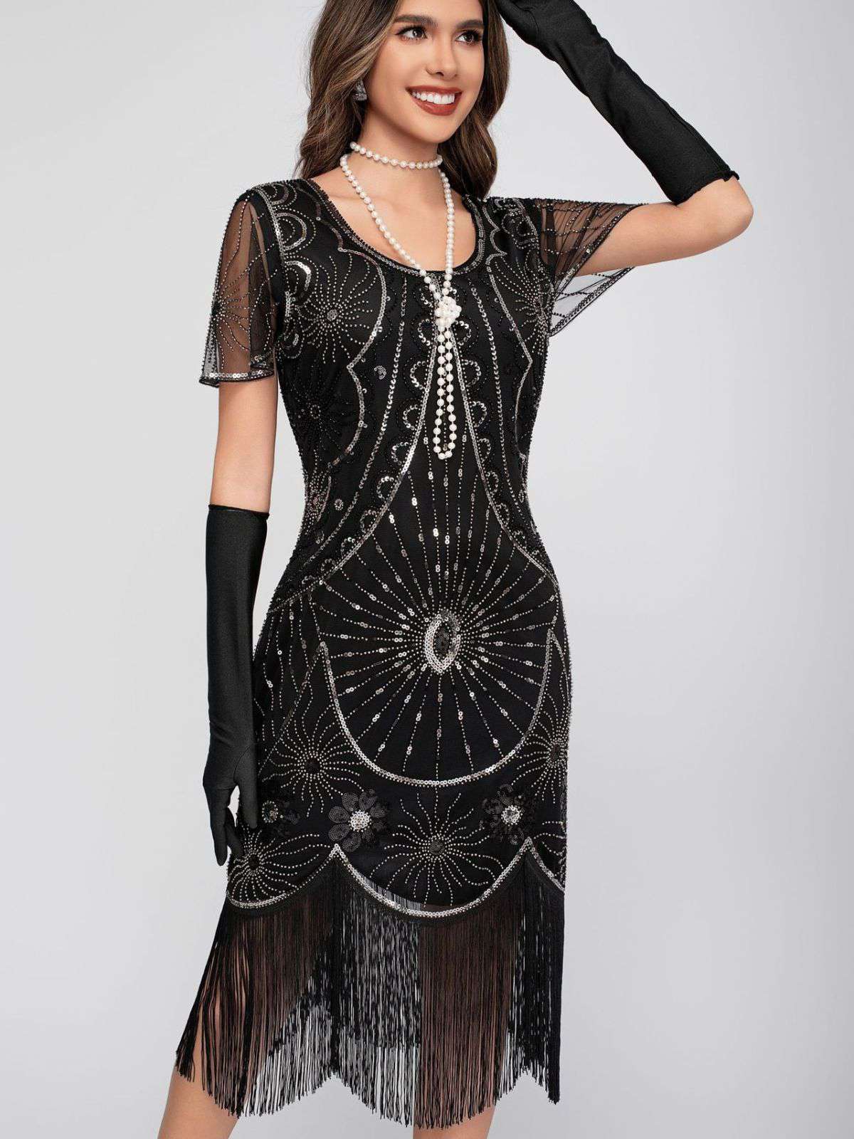 1920er Rundhalsausschnitt Paillette Franse Klappe Kleid - Image 2