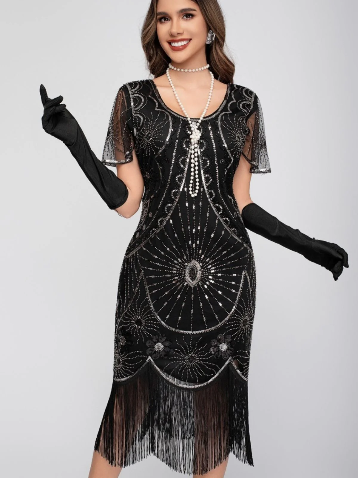 1920er Rundhalsausschnitt Paillette Franse Klappe Kleid - Image 3
