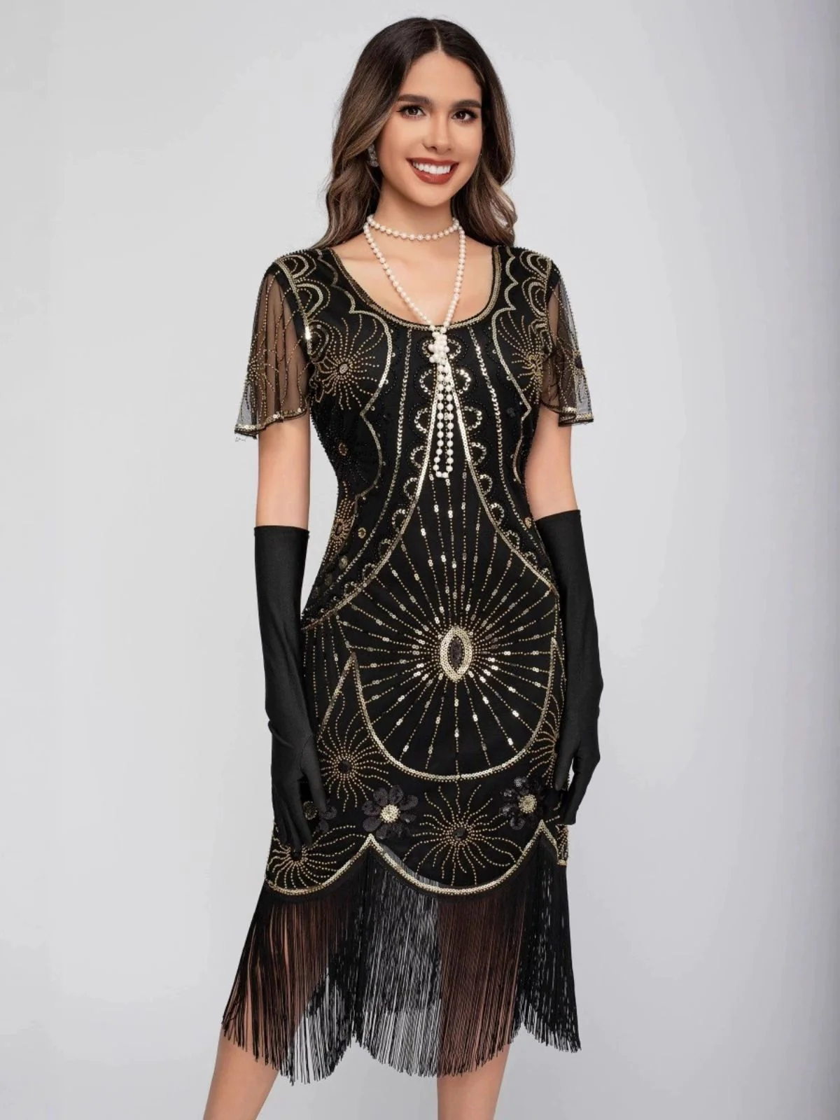 1920er Rundhalsausschnitt Paillette Franse Klappe Kleid - Image 5