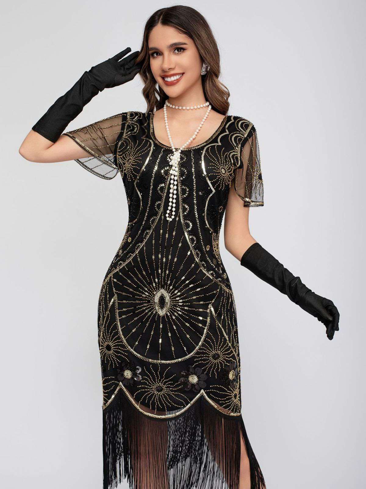 1920er Rundhalsausschnitt Paillette Franse Klappe Kleid - Image 6