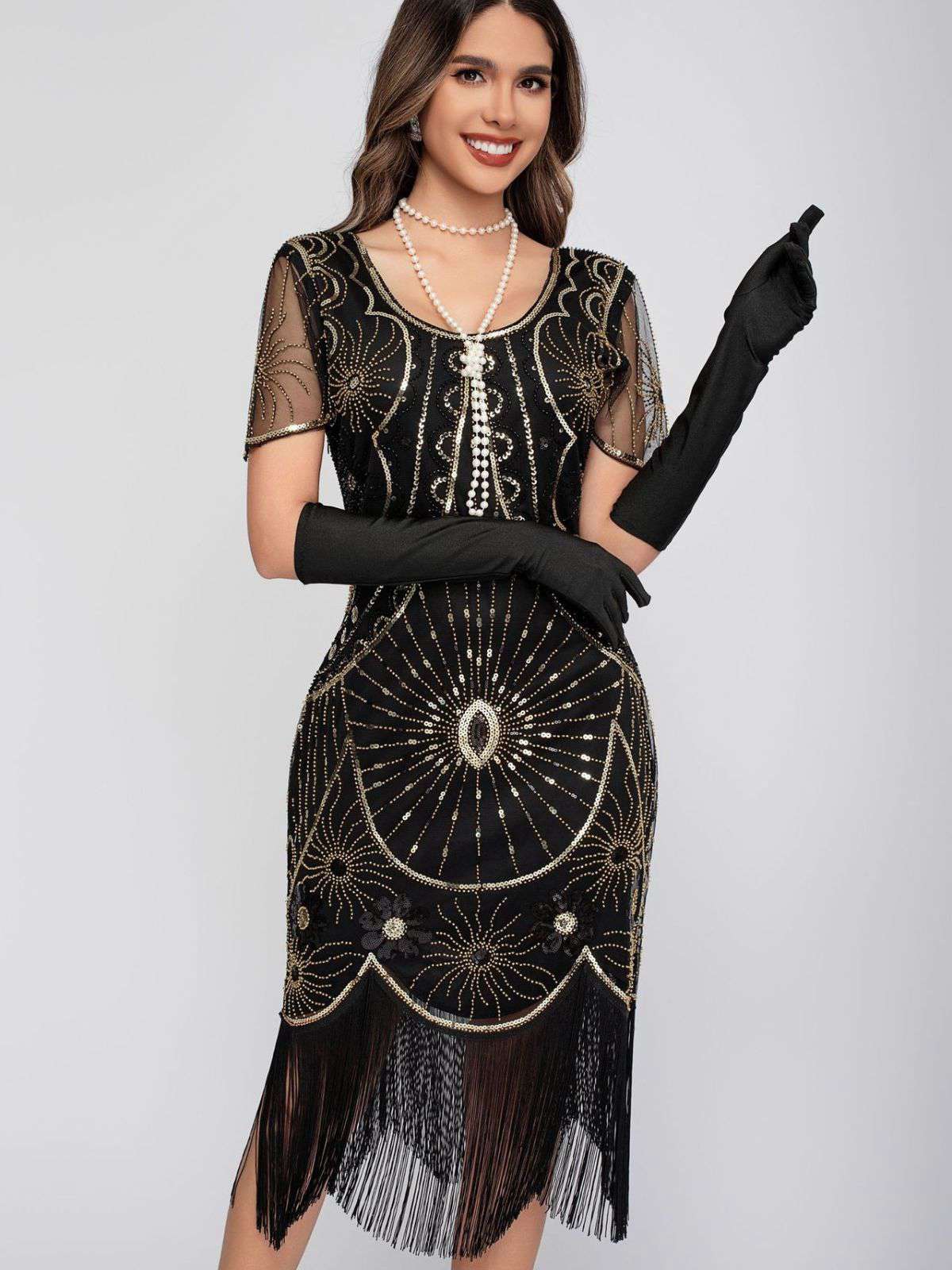1920er Rundhalsausschnitt Paillette Franse Klappe Kleid - Image 8