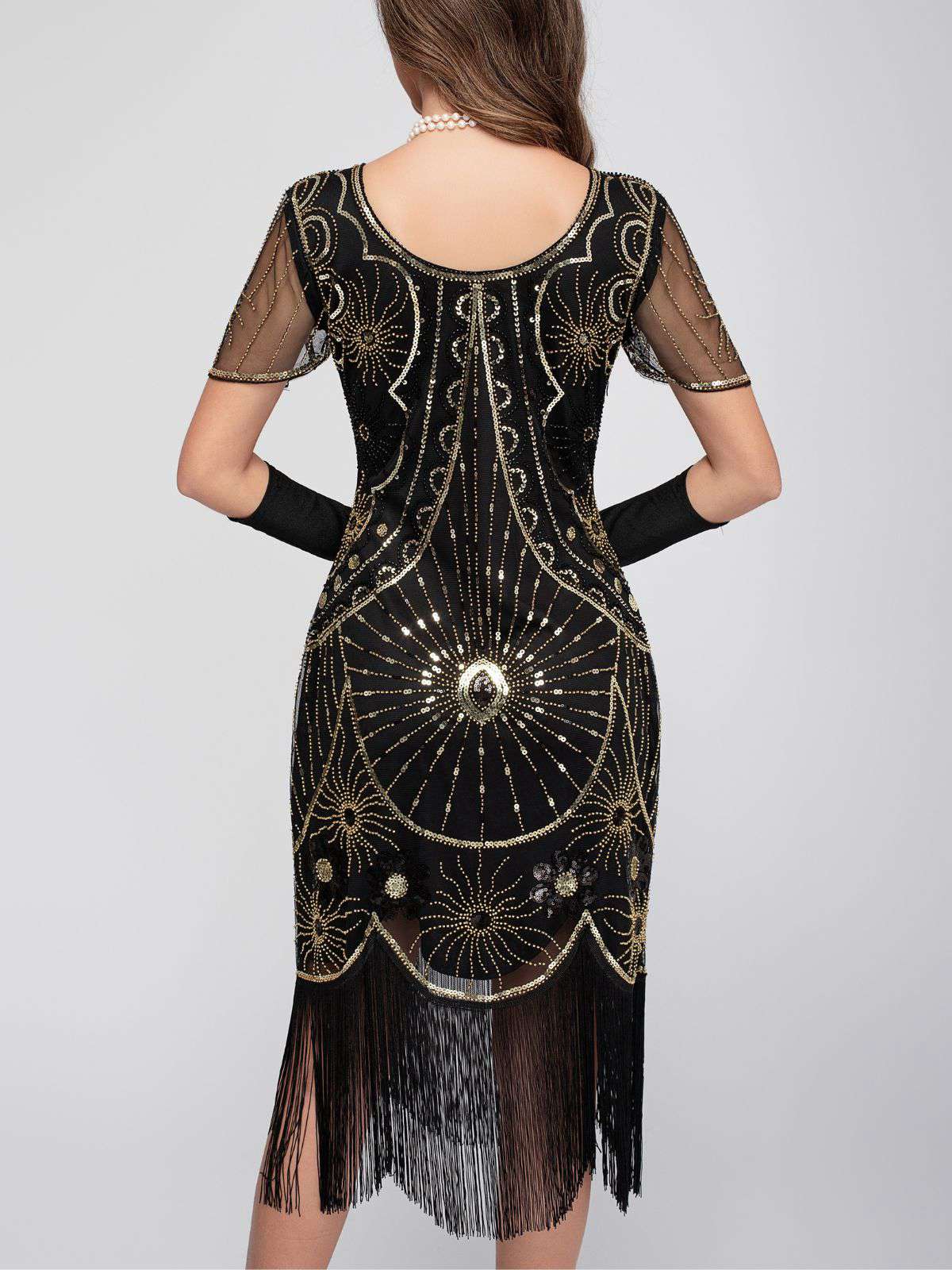1920er Rundhalsausschnitt Paillette Franse Klappe Kleid - Image 9