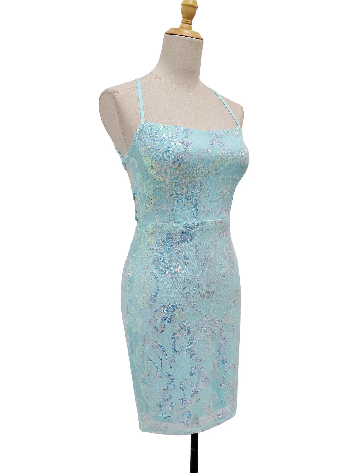 1920er Solide Pailletten Spaghetti Träger Rückenfrei Kleid - Image 10