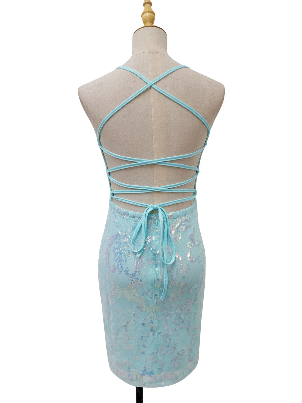 1920er Solide Pailletten Spaghetti Träger Rückenfrei Kleid - Image 11