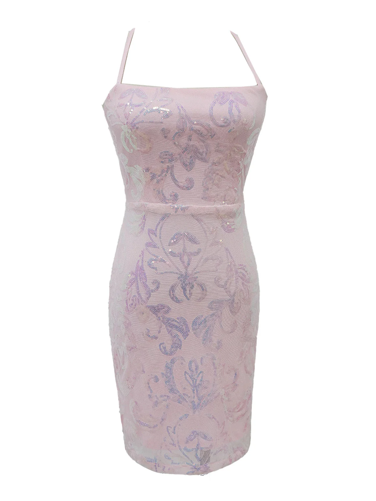 1920er Solide Pailletten Spaghetti Träger Rückenfrei Kleid - Image 12