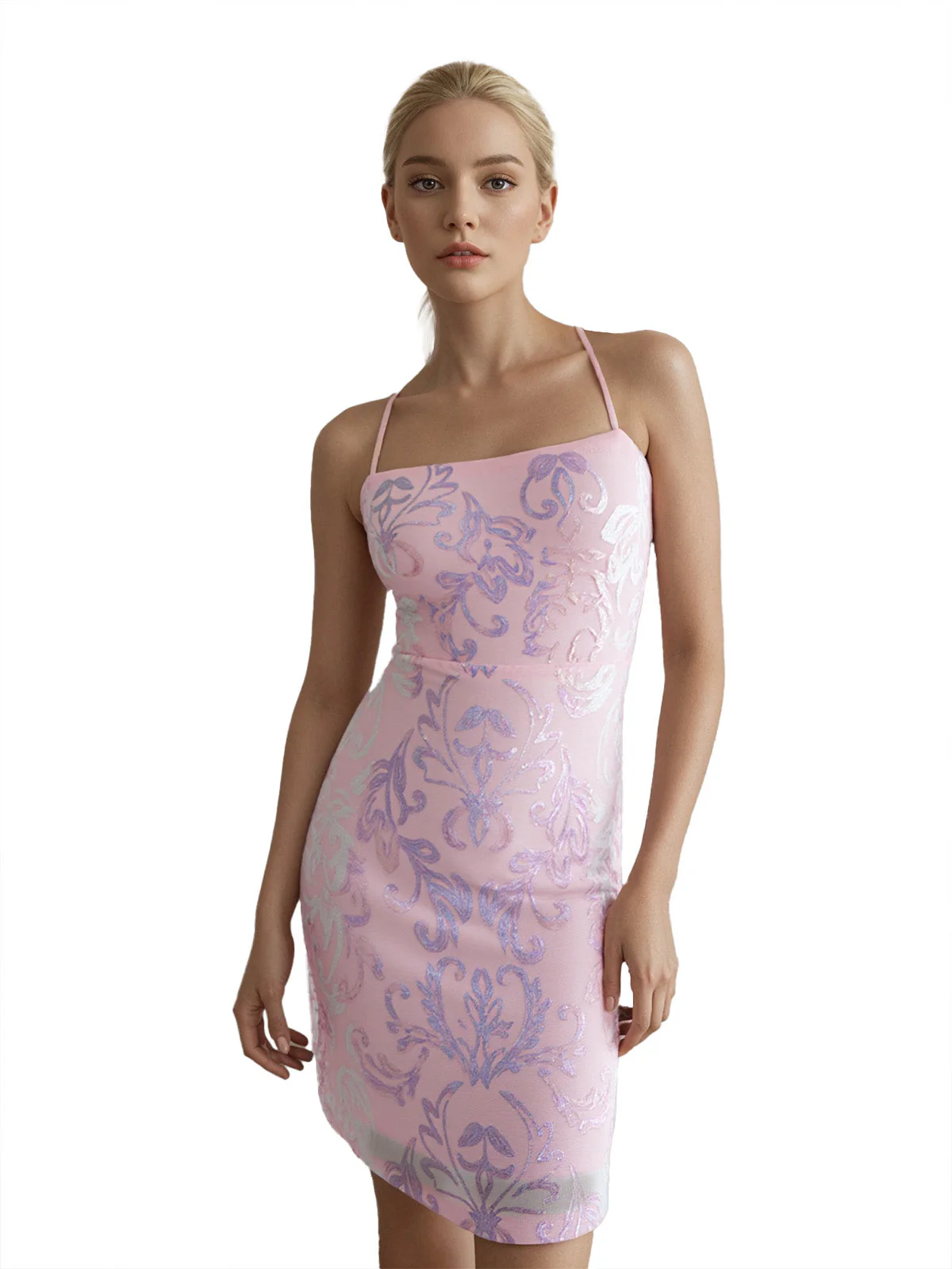 1920er Solide Pailletten Spaghetti Träger Rückenfrei Kleid - Image 17