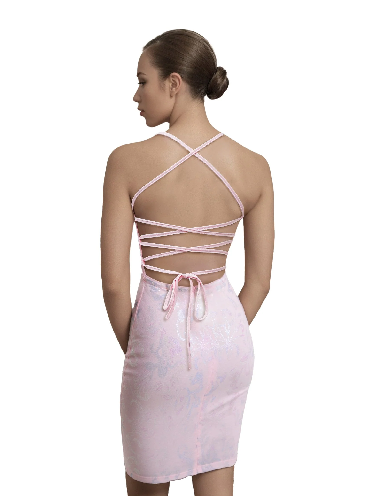1920er Solide Pailletten Spaghetti Träger Rückenfrei Kleid - Image 18
