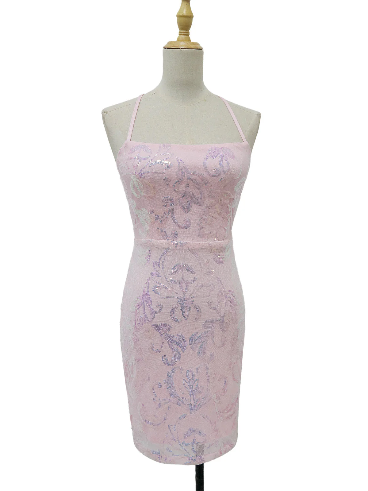 1920er Solide Pailletten Spaghetti Träger Rückenfrei Kleid - Image 19